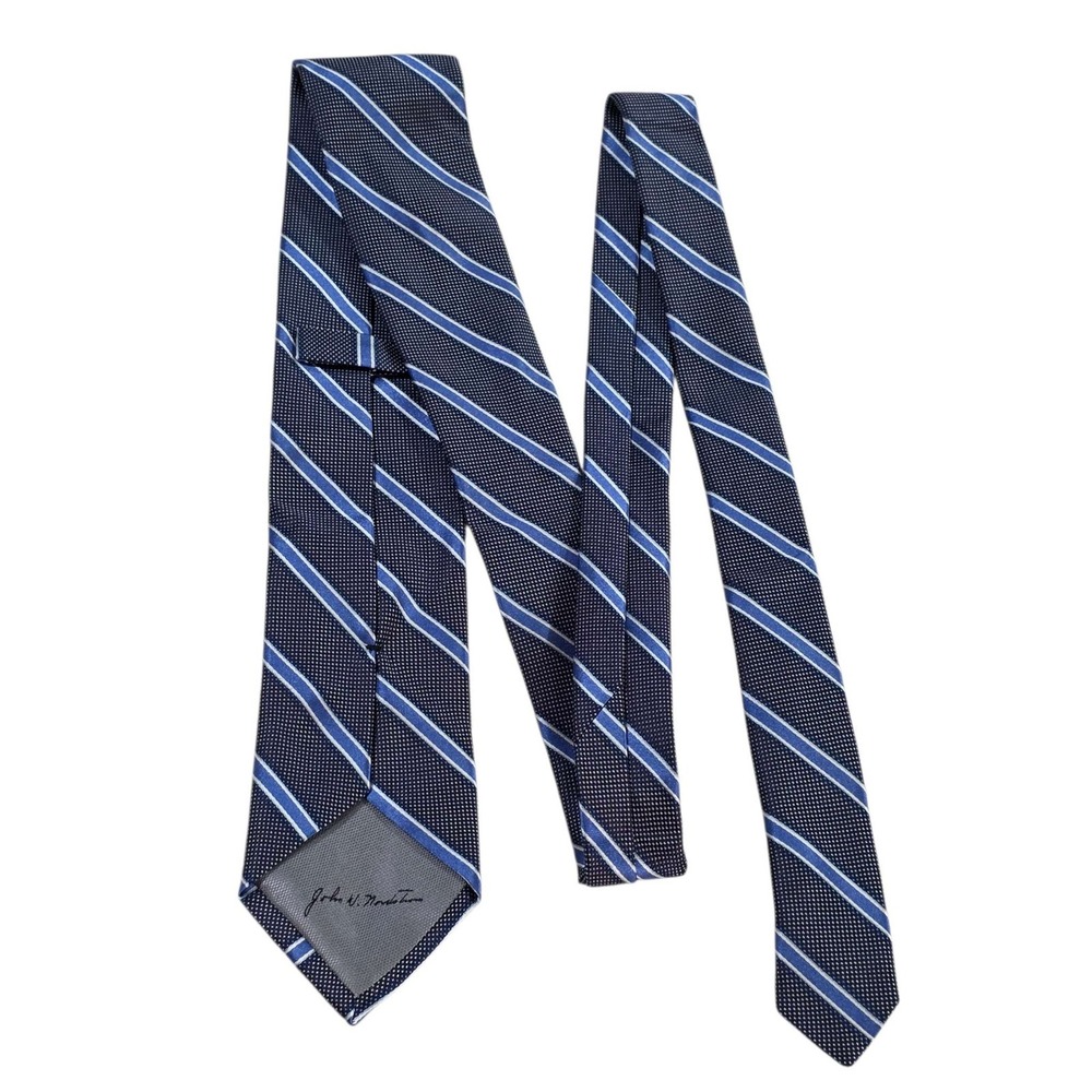 John W. Nordstrom Silk Striped Necktie Blue White Polka Dot Italian Made‎